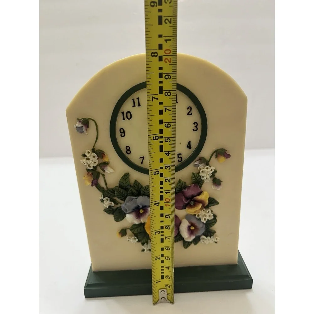 Vintage Artisan Fare Inc. Desk Clock Pansy Collection Ceramic Hand Painted 3D 8